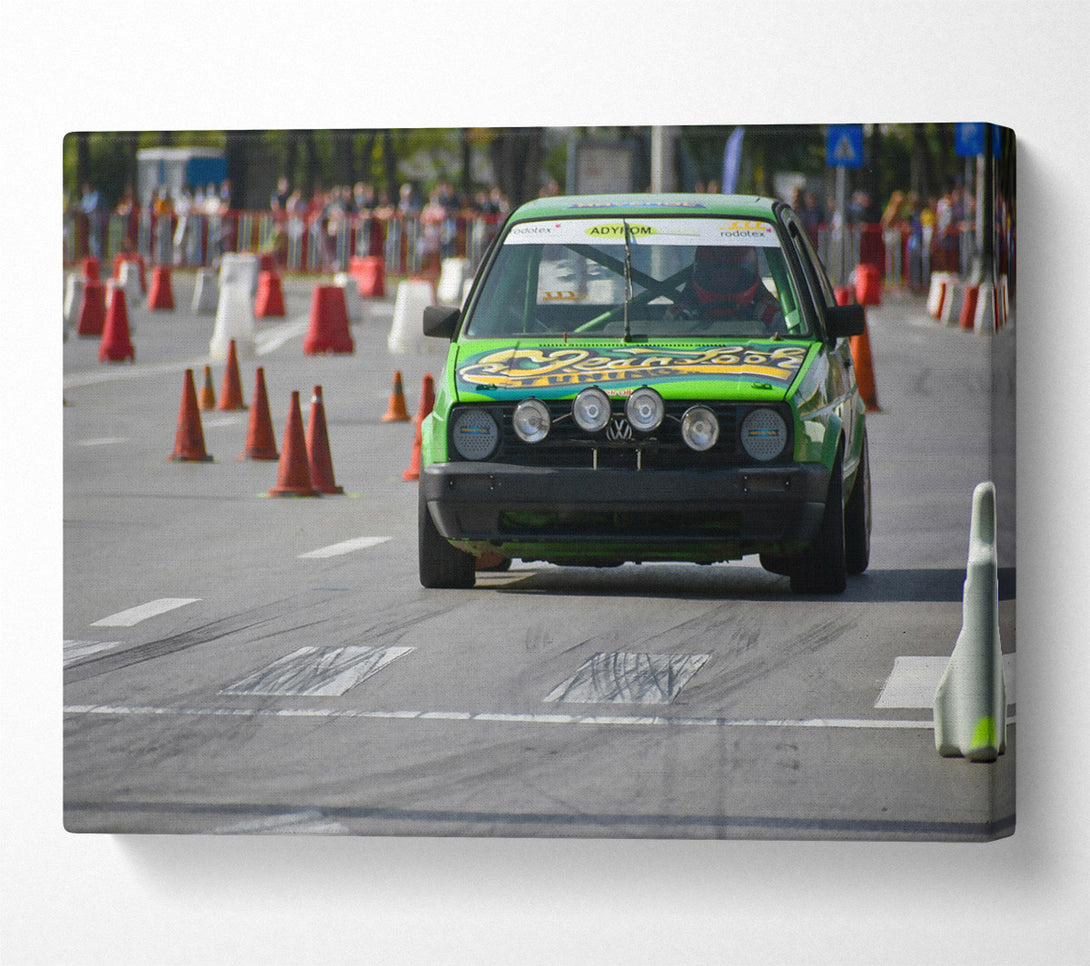  A Canvas Print of Green Rally Car Canvas Print