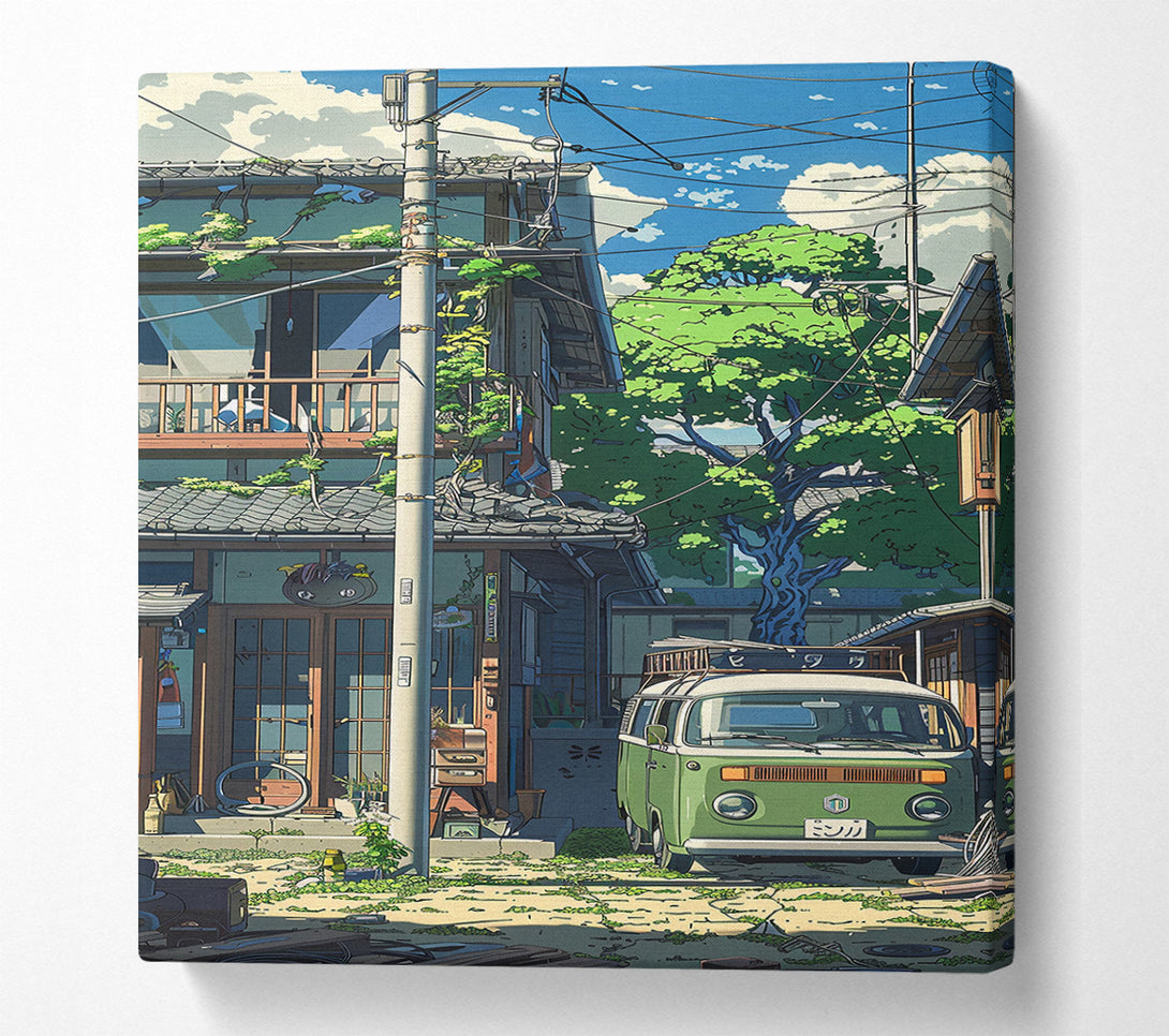  A Canvas Print of Green Van Alleyway Canvas Print