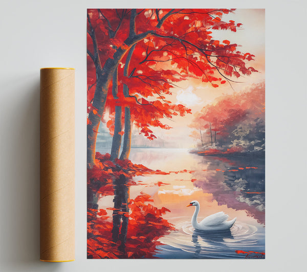 Crimson Swan'S Reflection Giclee Print