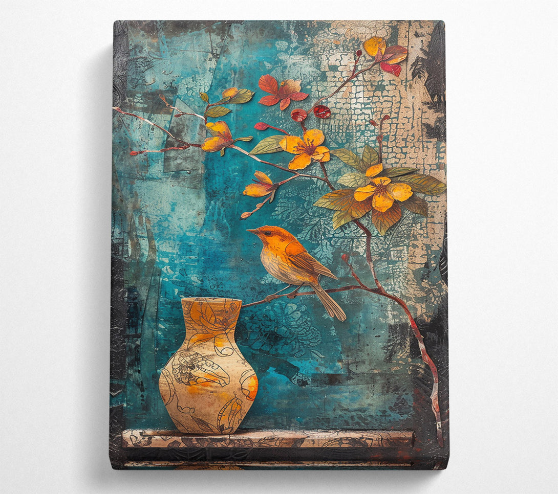  A Canvas Print of Teal Bird On Branch Canvas Wall Art