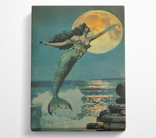  A Canvas Print of Teal Moonlight Mermaid Canvas Wall Art