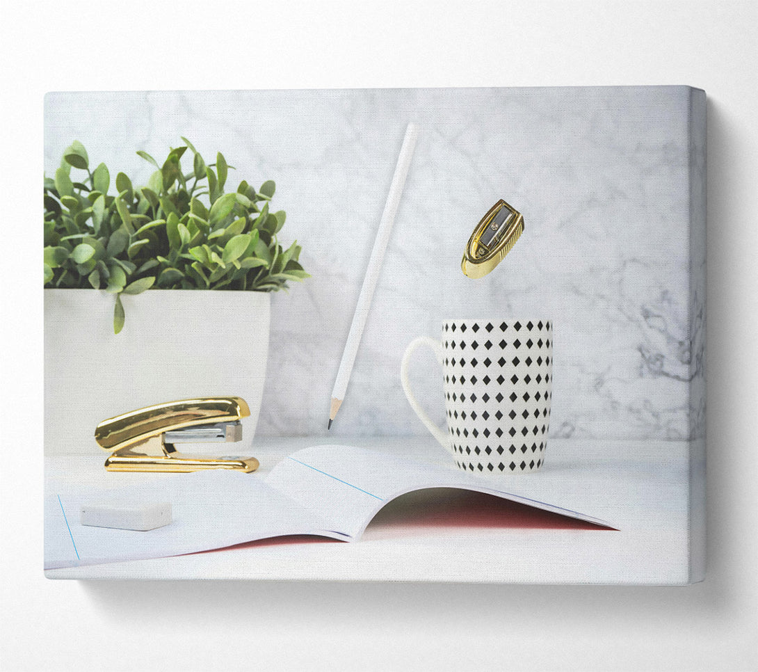  A Canvas Print of Golden Floating Stationery Canvas Print
