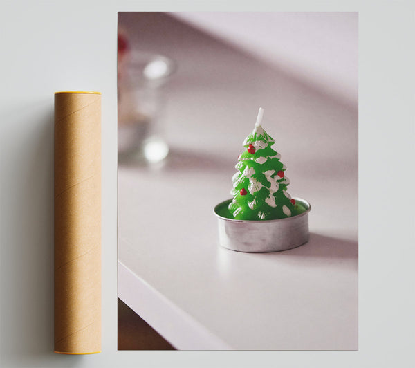 Green Christmas Candle Print