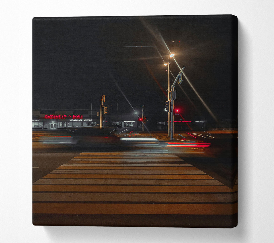  A Canvas Print of Nighttime Crosswalk Glow Canvas Wall Art