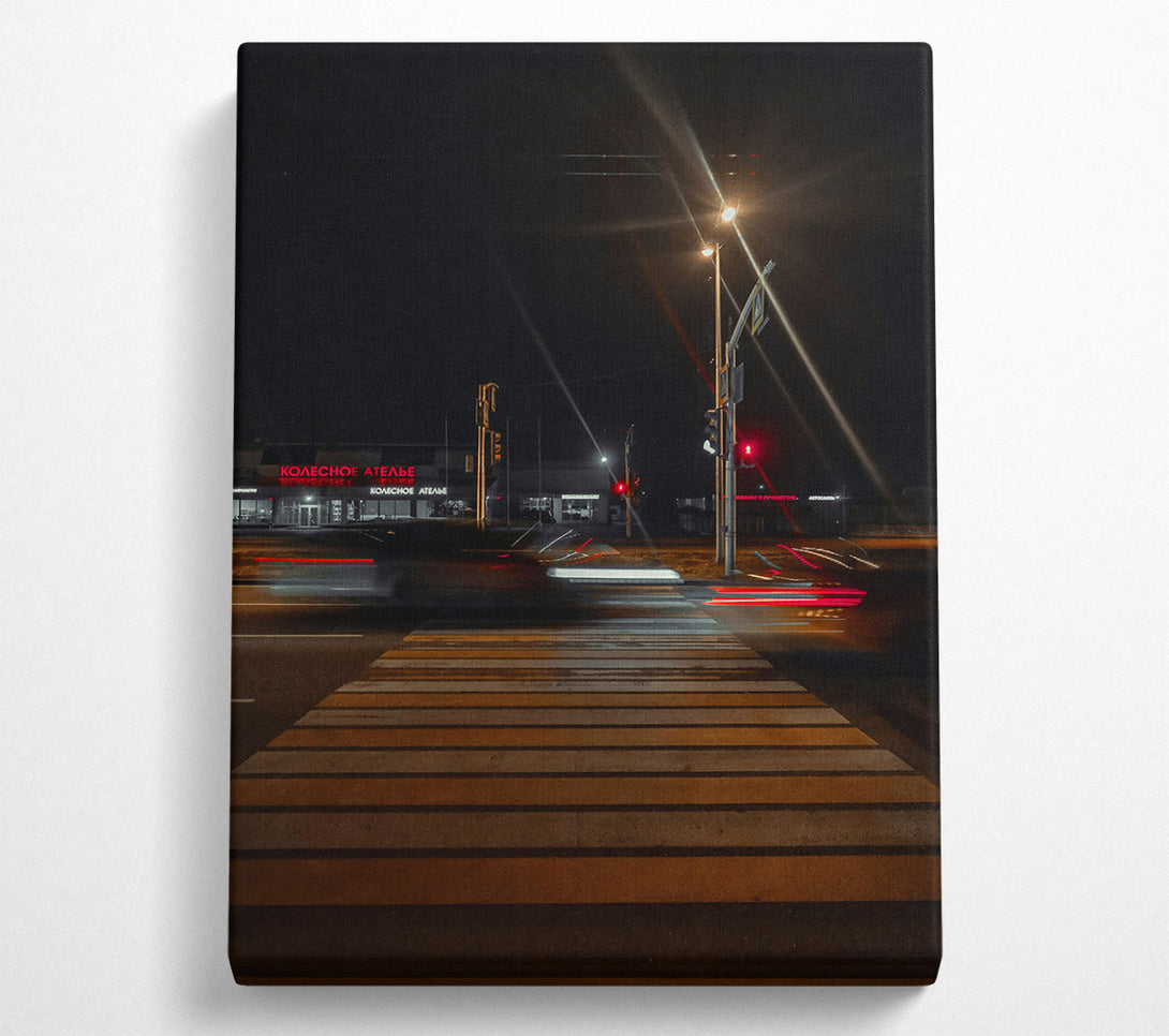  A Canvas Print of Nighttime Crosswalk Glow Canvas Wall Art