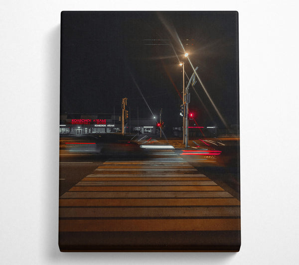  A Canvas Print of Nighttime Crosswalk Glow Canvas Wall Art