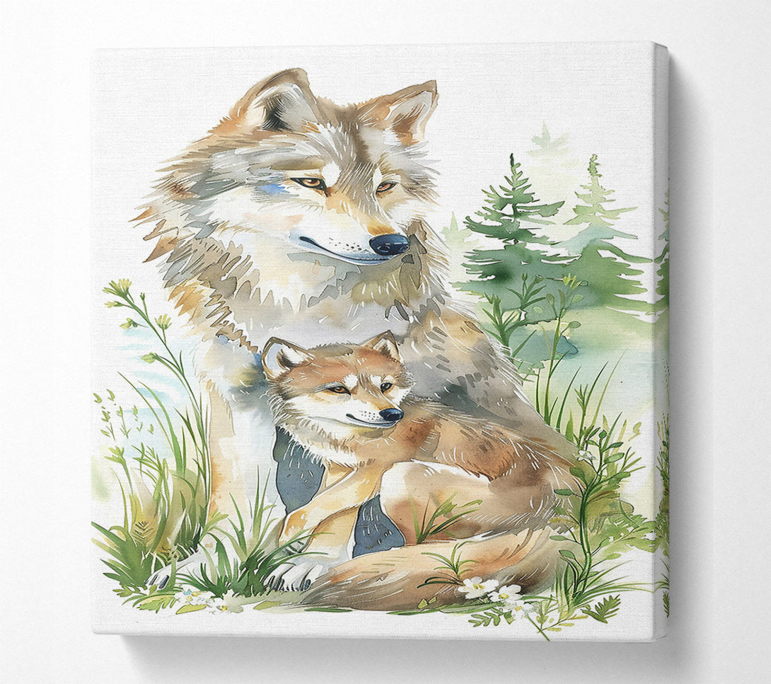  A Canvas Print of Golden Wolf Family Canvas Wall Art