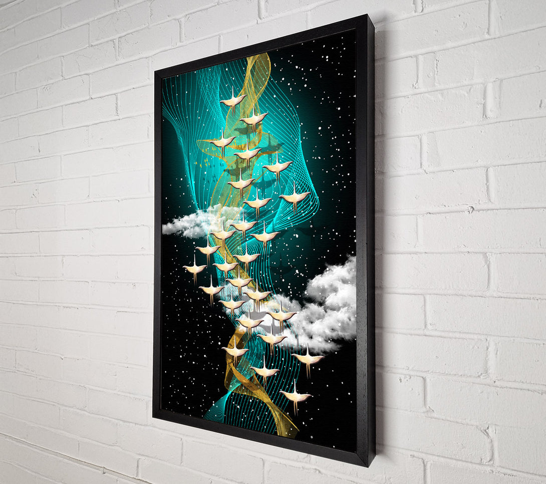  A Canvas Print of Birds Flying On Vibrant Swirl Canvas Print