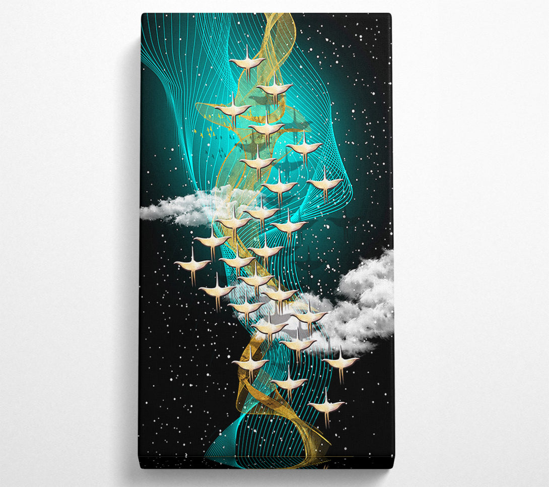  A Canvas Print of Birds Flying On Vibrant Swirl Canvas Print