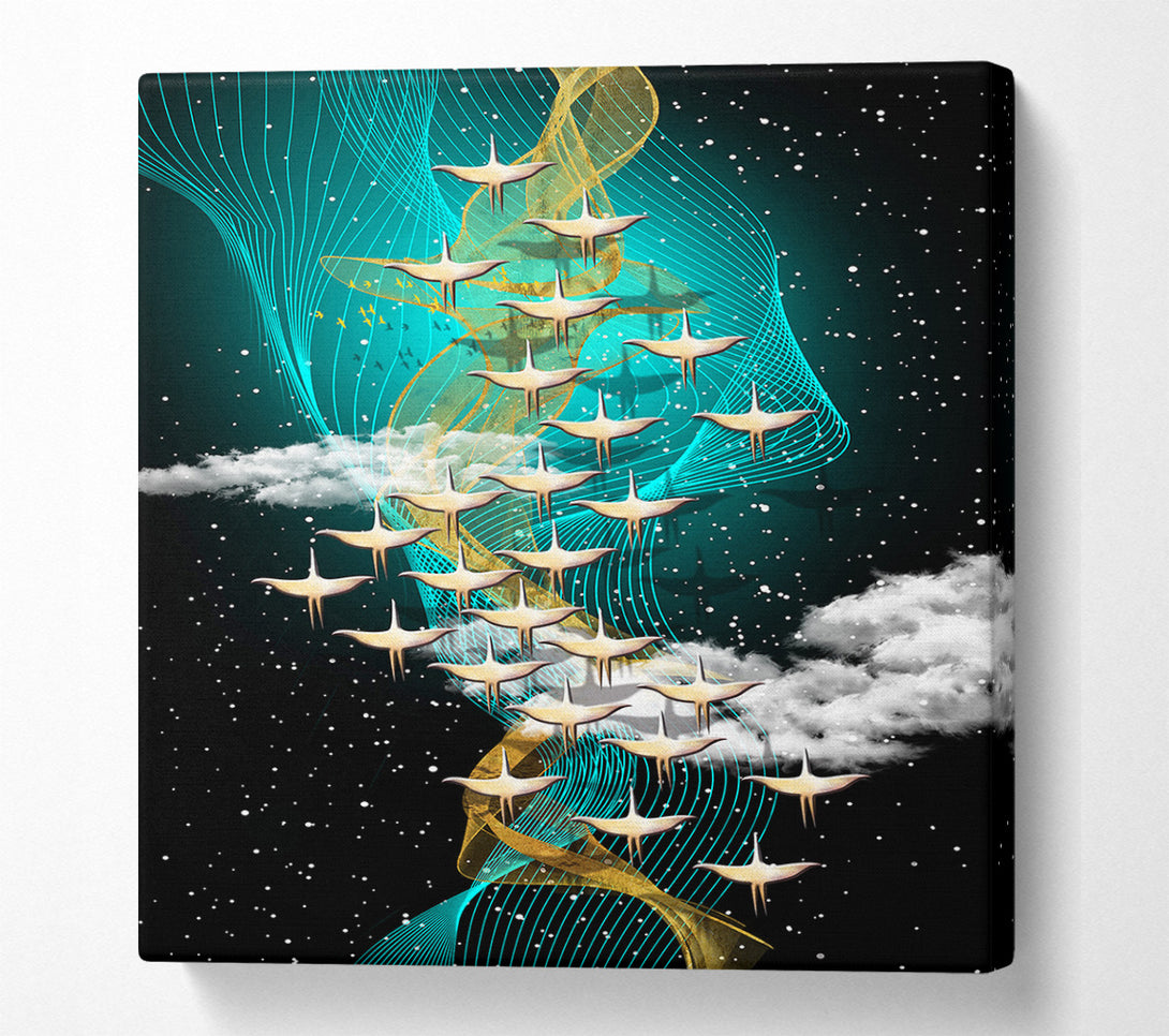  A Canvas Print of Birds Flying On Vibrant Swirl Canvas Print