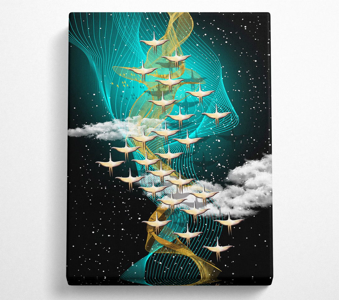  A Canvas Print of Birds Flying On Vibrant Swirl Canvas Print