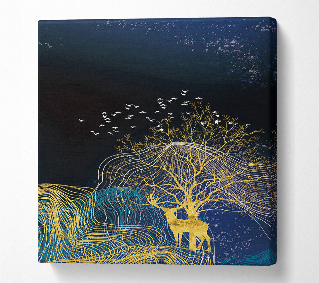  A Canvas Print of Birds Of A Tree Gold Canvas Wall Art