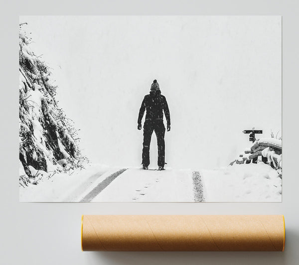 Black Figure In White Snow Print
