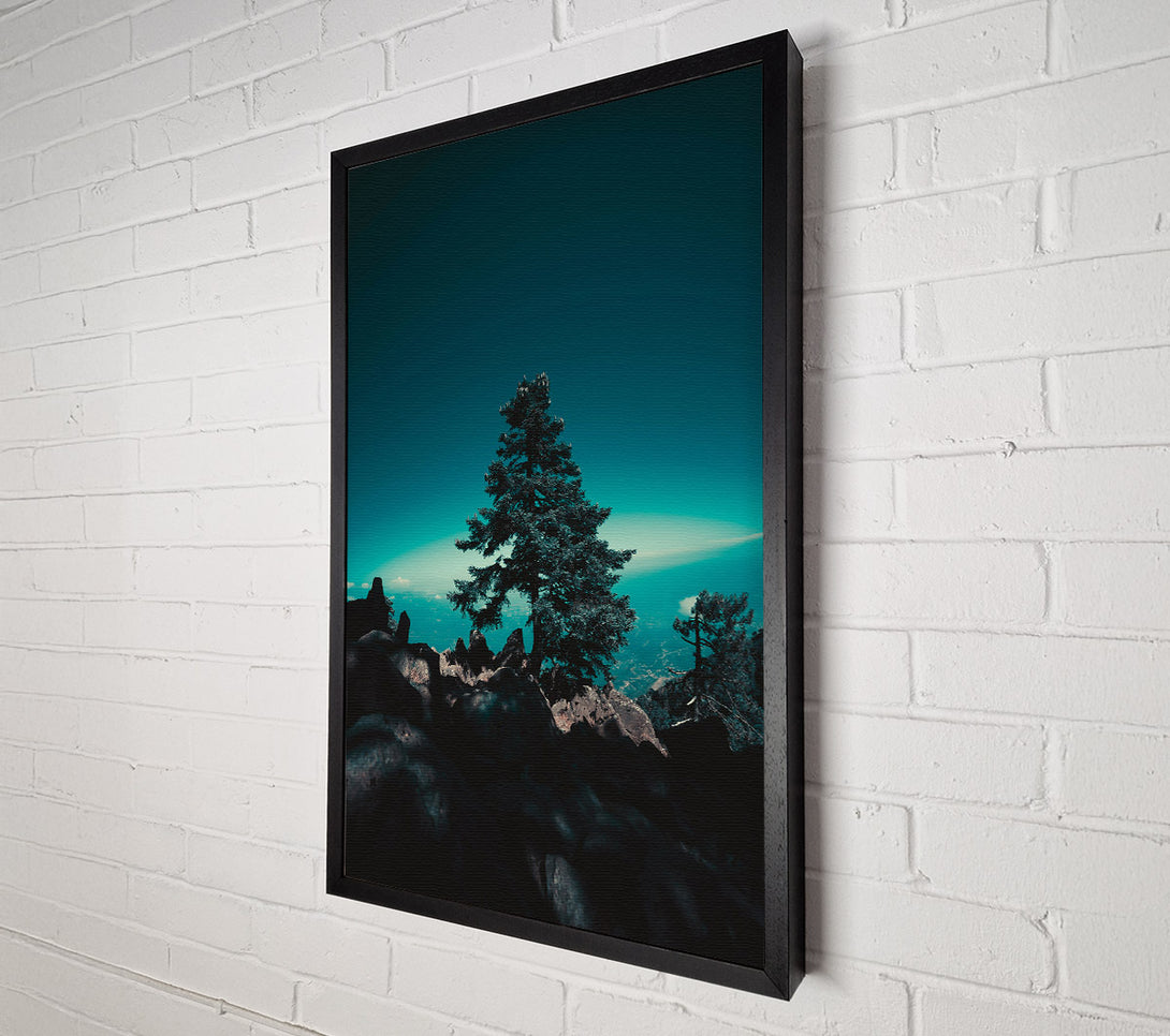  A Canvas Print of Teal Silhouette Treetop Canvas Art