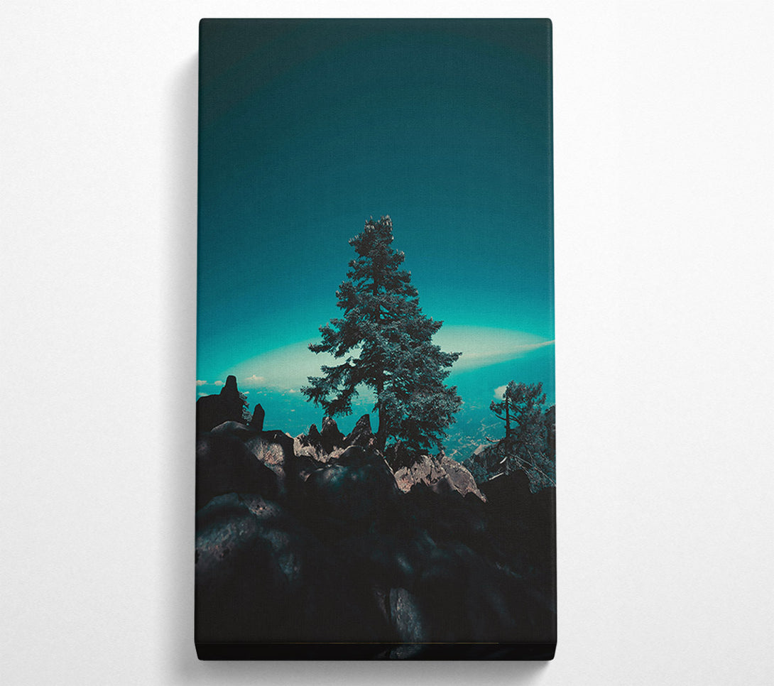  A Canvas Print of Teal Silhouette Treetop Canvas Art