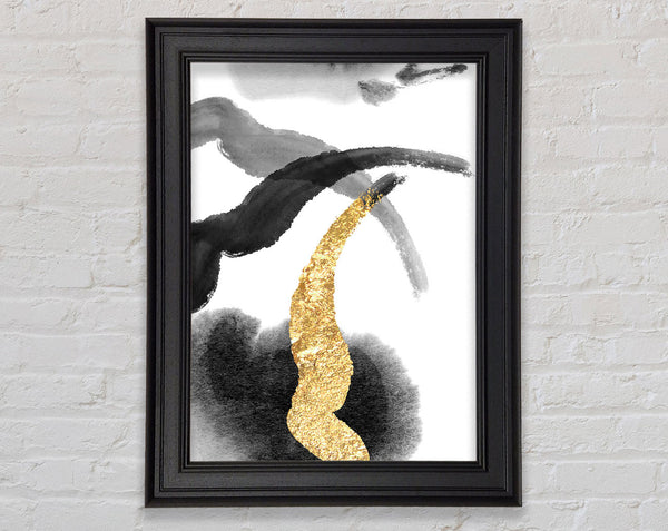 Black Abstract And Gold Framed Print