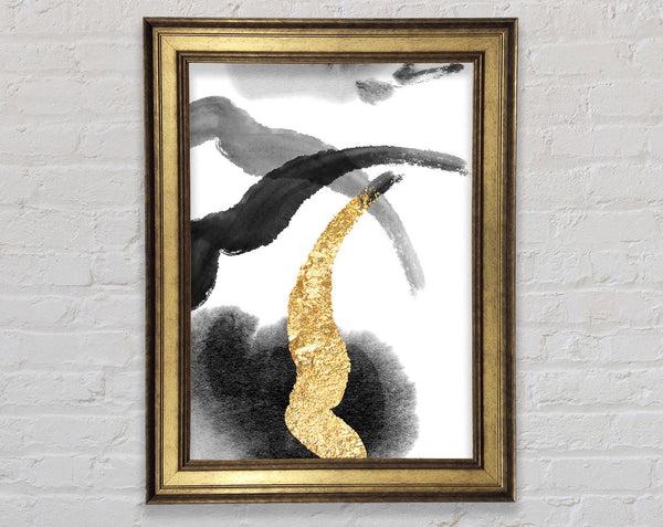White Abstract And Gold Framed Print