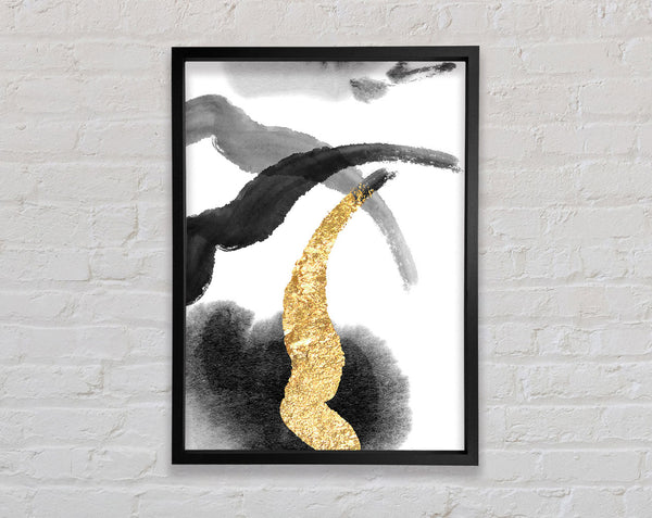 Black Abstract And Gold Framed Print