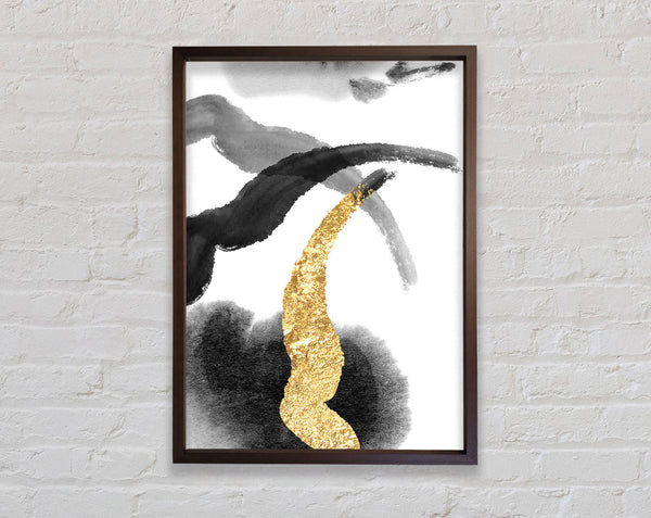 Walnut Abstract And Gold Framed Print