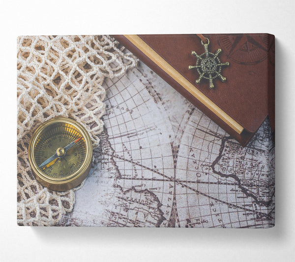  A Canvas Print of Brass Compass And Map Canvas Print