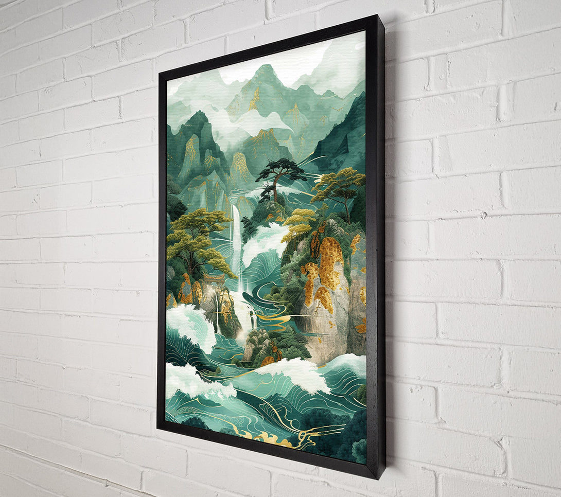  A Canvas Print of Jade Waterfall Dreamscape Canvas Art