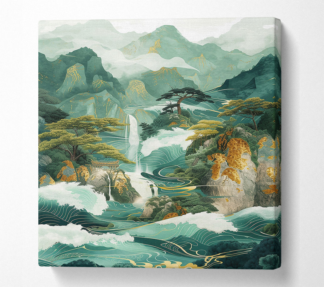  A Canvas Print of Jade Waterfall Dreamscape Canvas Art