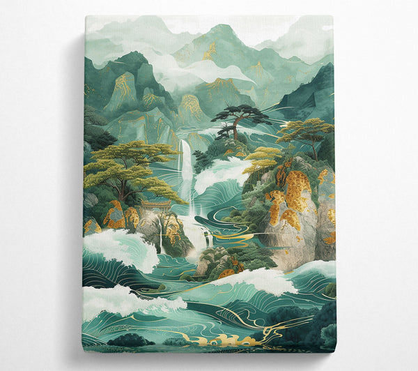  A Canvas Print of Jade Waterfall Dreamscape Canvas Art