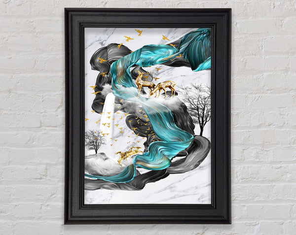 Black And Turquoise Swirls Framed Print