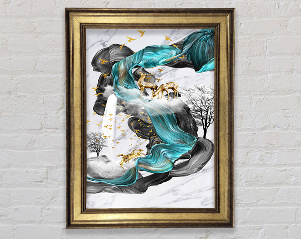White And Turquoise Swirls Framed Print