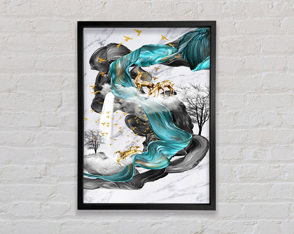 Black And Turquoise Swirls Framed Print