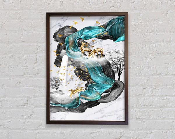 Walnut And Turquoise Swirls Framed Print
