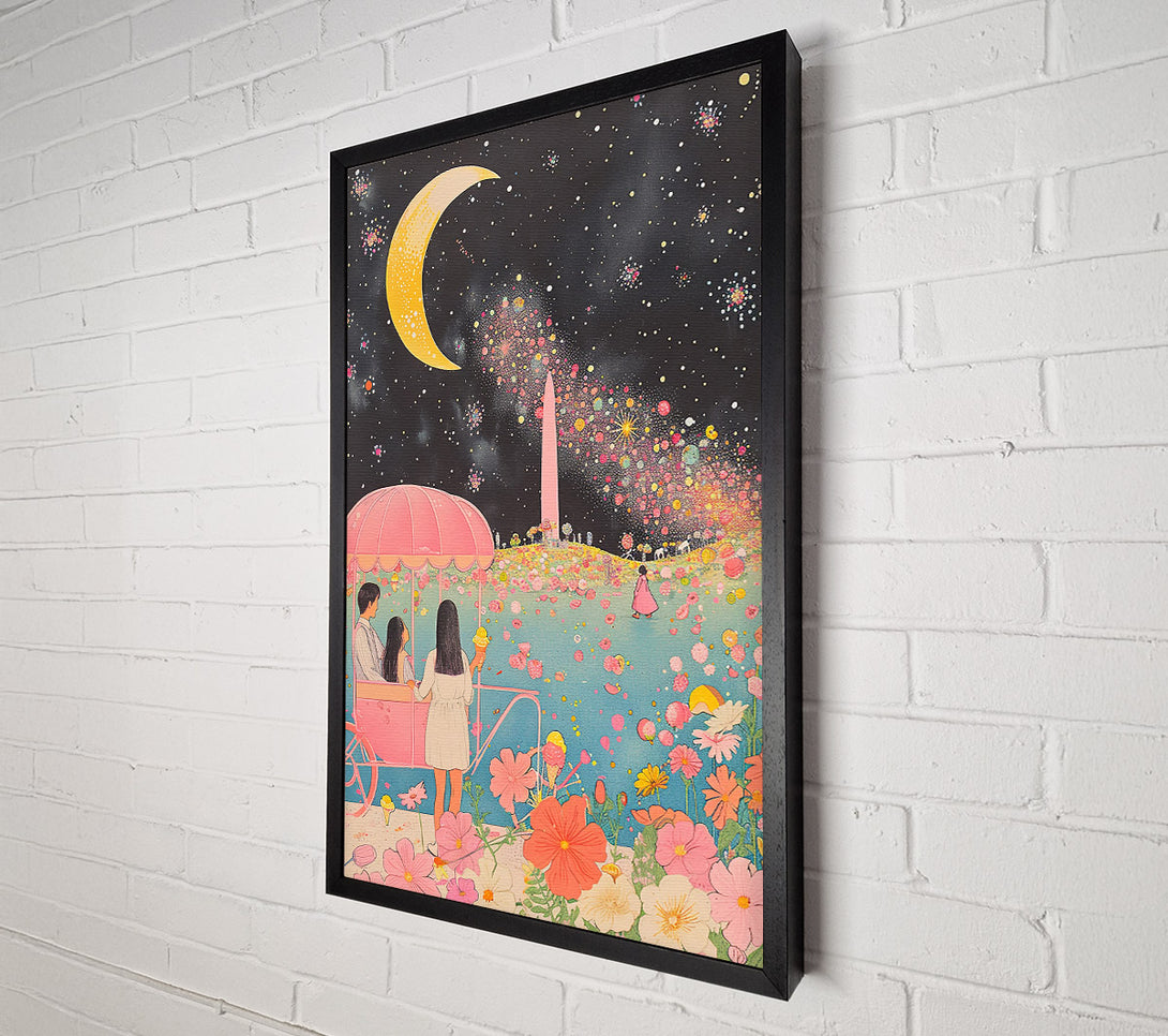  A Canvas Print of Pink Moon Fireworks Canvas Wall Art