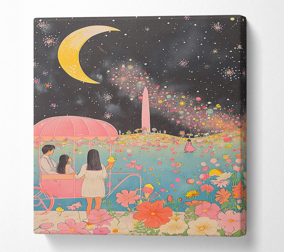  A Canvas Print of Pink Moon Fireworks Canvas Wall Art