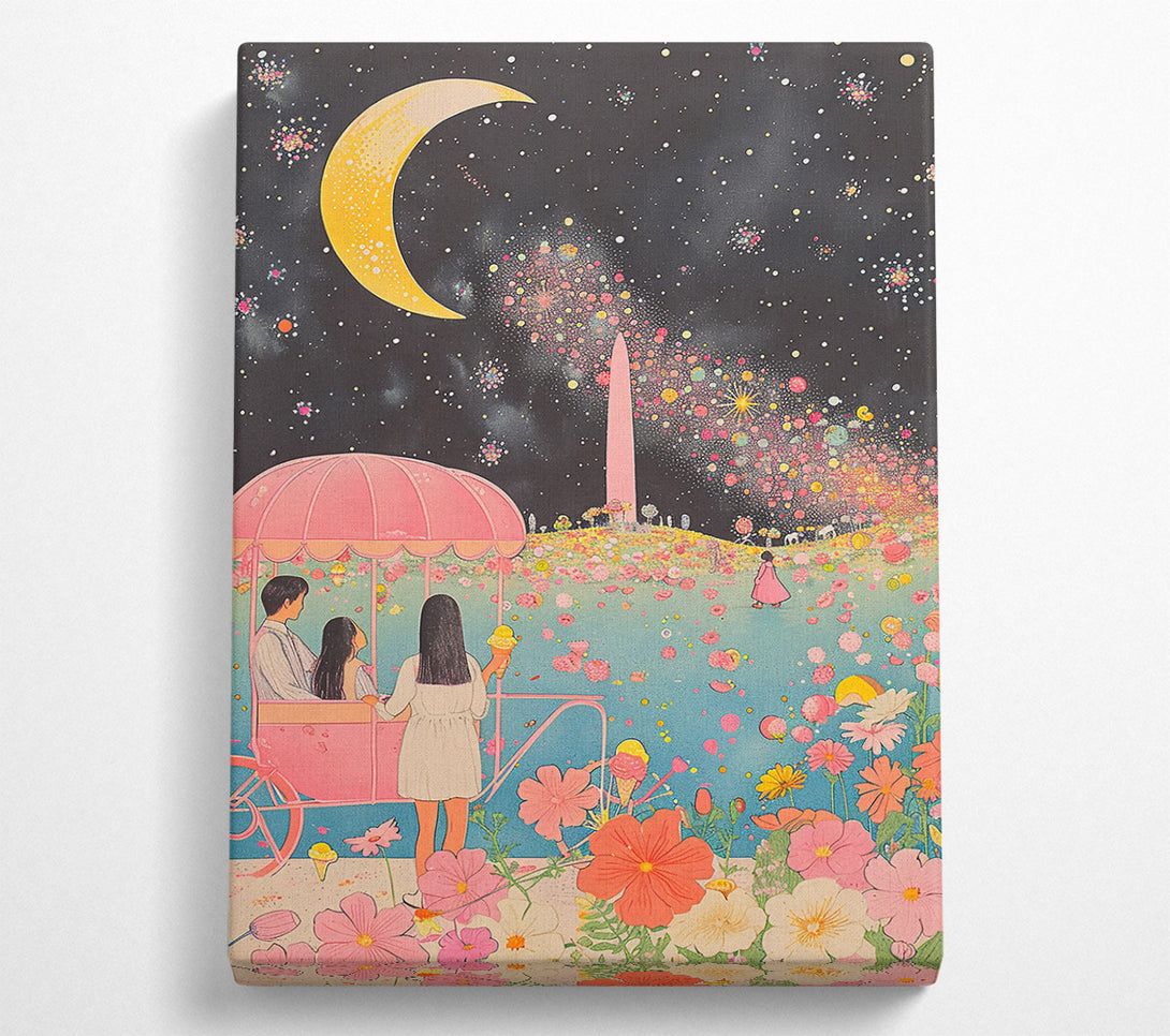  A Canvas Print of Pink Moon Fireworks Canvas Wall Art