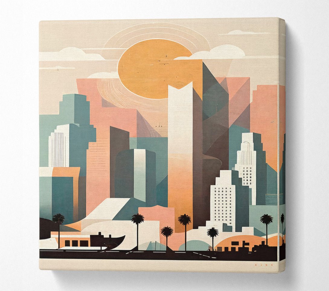  A Canvas Print of Sunset Cityscape In Peach Canvas Art