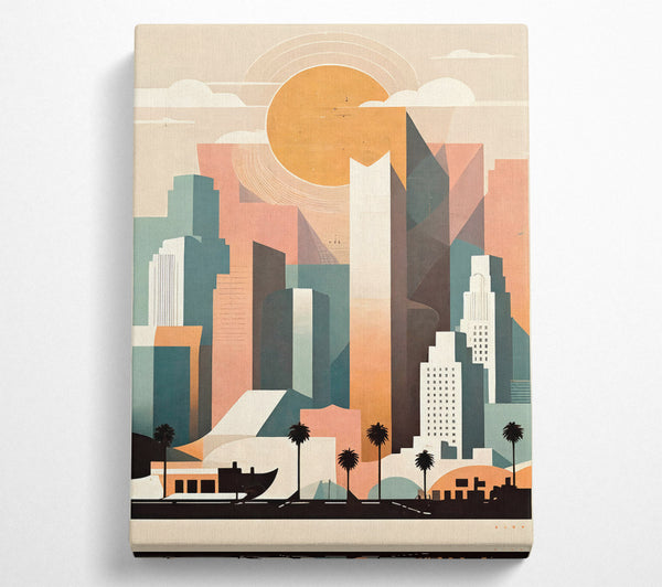  A Canvas Print of Sunset Cityscape In Peach Canvas Art
