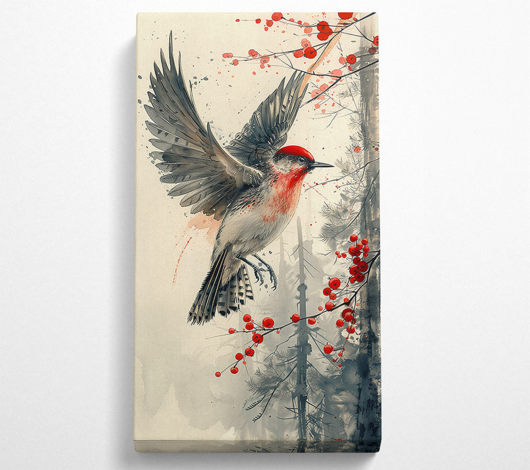  A Canvas Print of Crimson Flight Through Trees Canvas Print