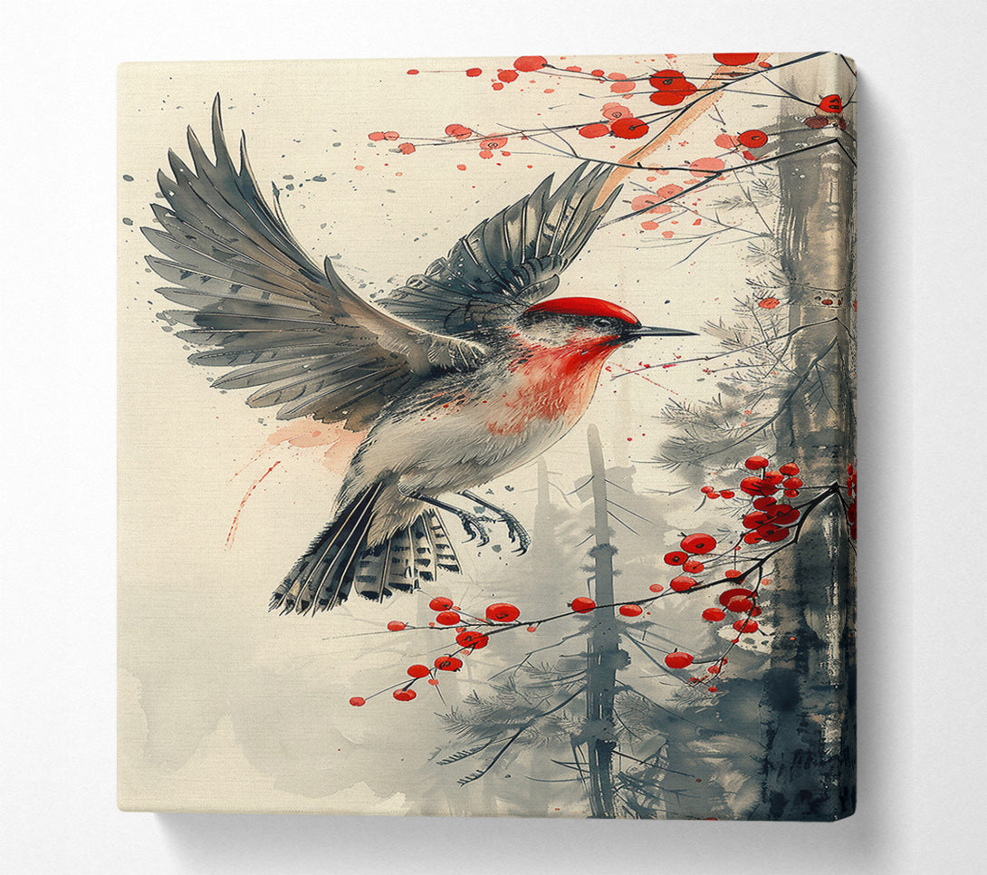  A Canvas Print of Crimson Flight Through Trees Canvas Print