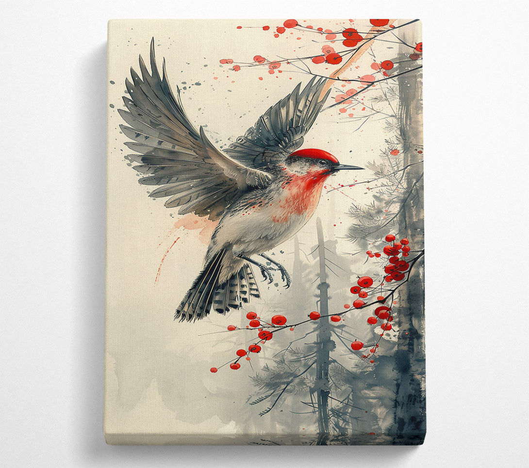 A Canvas Print of Crimson Flight Through Trees Canvas Print