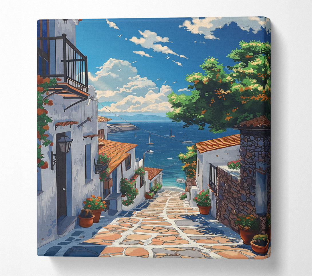  A Canvas Print of Blue Coastal Pathway Canvas Wall Art