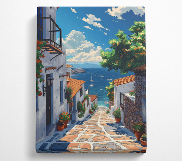  A Canvas Print of Blue Coastal Pathway Canvas Wall Art