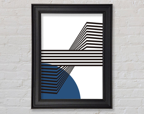 Black And White Lines With Blue Framed Print