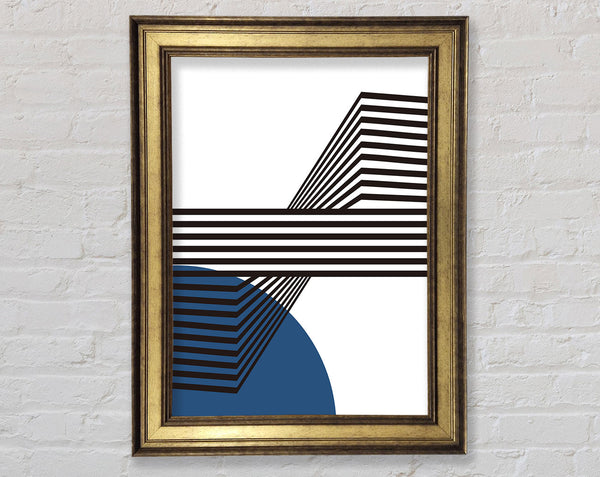 White And White Lines With Blue Framed Print