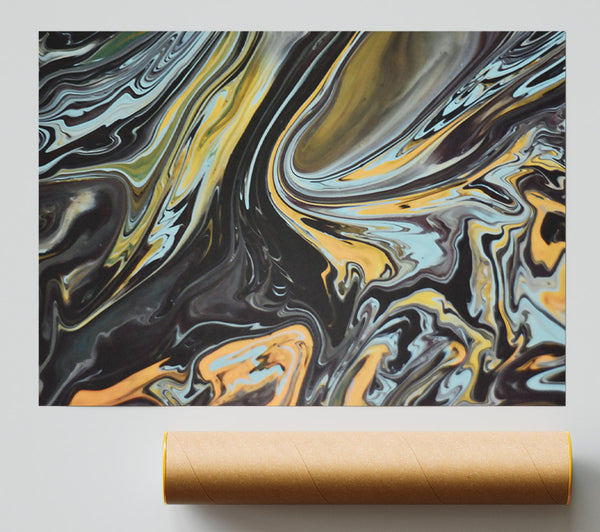 Golden Black Swirls Print