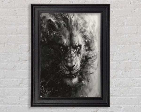 Black And White Lion Fierce Framed Print