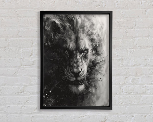 Black And White Lion Fierce Framed Print
