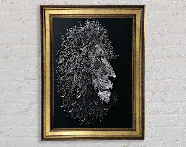 White And White Lion Lines Framed Print
