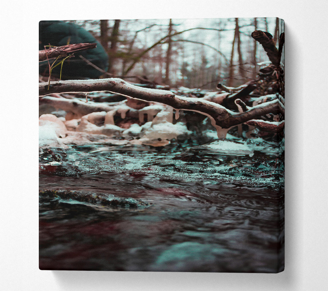  A Canvas Print of Teal Winter Stream Canvas Print