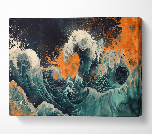  A Canvas Print of Orange Wave Crash Canvas Wall Art