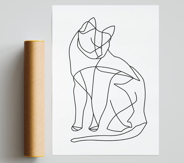 Black Cat Line Art Giclee Print